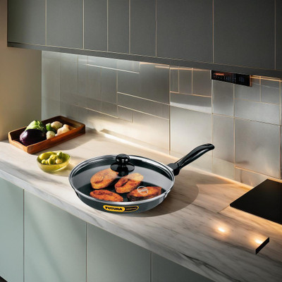 Hawkins Futura 24cm Frying Pan with Lid, Black (NF24G) Fry Pan 24 cm diameter with Lid 1.5 L capacity(Aluminium, Non-stick)