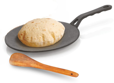 Lifelong Pre-Seasoned Cast Iron Roti Tawa with Wooden Spatula, Naturally Non Stick Tawa 25.5 cm diameter(Cast Iron, Induction Bottom)