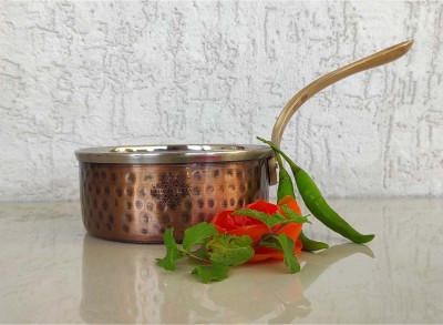 IndianArtVilla Steel Copper Hammered Antique Dark Tone Design Sauce Pan with Brass Handle Width Sauce Pan 15.2 cm diameter 0.8 L capacity(Copper)