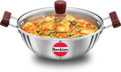 Hawkins Stainless Steel , Deep-Fry Pan Glass (SSK40G) Kadhai 28 cm diameter with Lid 4 L capacity(Triply, Induction Bottom)