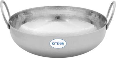 Kitdor Stainless Steel Heavy Bottom Cookware Hammered/ Mathar Kadai/ Kadhai with handle Kadhai 26 cm diameter 3.2 L capacity(Stainless Steel)