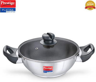 Prestige Platina Non-Stick Kadhai 22 cm diameter with Lid 2.25 L capacity(Stainless Steel, Non-stick, Induction Bottom)