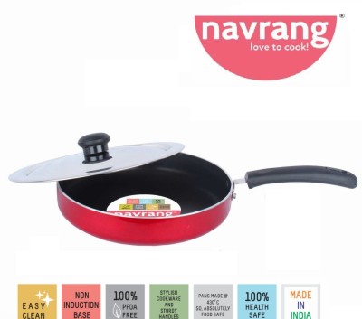 NAVRANG NONSTICK FRY PAN/ STRIGHT FRY PAN WITH SS LID230MM, NON INDUCTION RED, 1.5 LTR Fry Pan 23 cm diameter with Lid 1.5 L capacity(Aluminium, Non-stick)