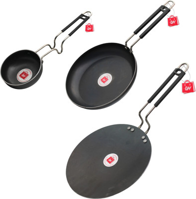 LAZYwindow Premium Quality Pack of 3, Fry Pan 22 cm diameter 0.75 L capacity(Iron, Induction Bottom)