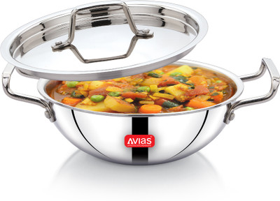 AVIAS AVI3 Triply Kadai with SS Lid Kadhai 26 cm diameter with Lid 3.25 L capacity(Stainless Steel, Induction Bottom)