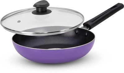 NAVRANG NONSTICK FRYPAN 220 WITH GLASS LID, NON INDUCTION,PURPLE, Fry Pan 22 cm diameter with Lid 1.2 L capacity(Aluminium, Non-stick)