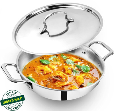 The Indus Valley Triply Stainless Steel Kadai - 11.8 inch Kadhai 30 cm diameter with Lid 4.5 L capacity(Triply, Induction Bottom)