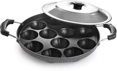 Anil Bartan Wale Pure Aluminium Appam Patra | Appam Maker/ Appe Stand with 12 Appe Cavities Appachatty with Lid 1 L capacity 23 cm diameter(Aluminium, Non-stick)