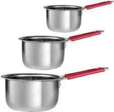 SHREE SAI TRADERS Stainless Steel Sauce Pan 3 Pieces Set, 1 L, 1.5 L, 2 L, 3 Piece (Silver) Handi 2 L, 1.5 L, 1 L(Stainless Steel, Induction Bottom)