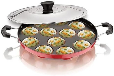 UNDERZONE 12 Cavities Non Stick Fry Pan 24 cm diameter with Lid NA Pan 22 cm diameter with Lid 1 L capacity(Aluminium, Non-stick)