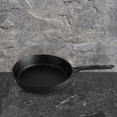 cello Ironica Cast Iron Tapper Pan with Sturdy Handle for Advanced Cooking| Black Fry Pan 24 cm diameter 2.8 L capacity(Iron, Non-stick, Induction Bottom)