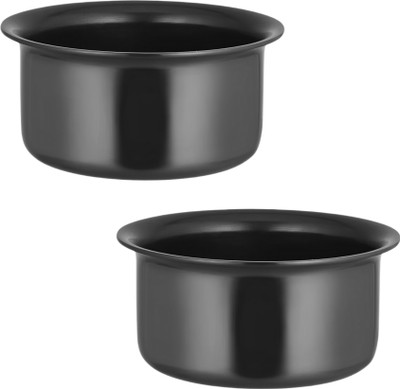 LAZYwindow Superior Quality Nonstick Pack of 2 Tope Set 3 L capacity 21 cm diameter(Hard Anodised, Non-stick, Induction Bottom)