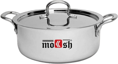 moksh TriPly Stainless Steel Cook and Serve Casserole / Biryani Pot / Stew Pot / Handi Pot 24 cm diameter 5 L capacity with Lid(Triply, Induction Bottom)