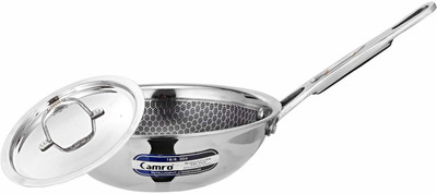 Camro Triply Honeycomb Deep Fry Pan Fry Pan 22 cm diameter with Lid 2.1 L capacity(Stainless Steel, Induction Bottom)