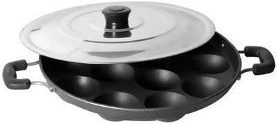 Masox Store 12 Cavity Pan | Paddu Maker Non Stick Appe Maker | Kitchen Use Gas Safe Cookware with Lid 0.5 L capacity 23 cm diameter(Aluminium, Non-stick)