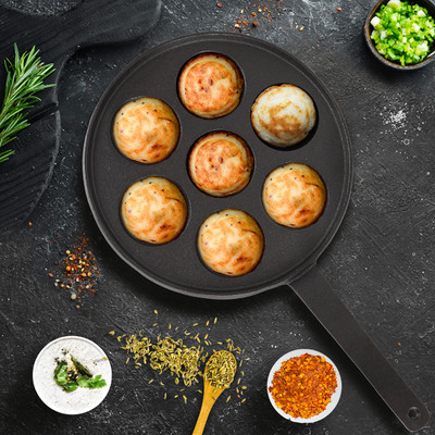 Solara Premium Cast Iron Paniyaram Pan 7 Cavities, Appam Patra with Handle Chetty Pan 20.5 cm diameter 0.3 L capacity(Cast Iron, Induction Bottom)