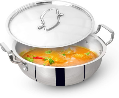 The Indus Valley Triply Stainless Steel Deep Kadai with SS Lid - 11.02 inch Kadhai 28 cm diameter with Lid 5 L capacity(Triply, Non-stick, Induction Bottom)