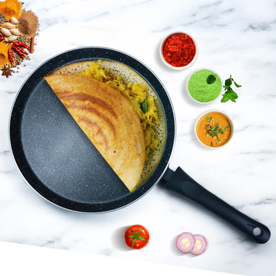 Solara Granite Dosa Tawa, Induction Base, Gas Compatible with Soft Handle, Black, Tawa 28 cm diameter(Aluminium, Non-stick, Induction Bottom)