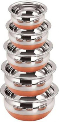 eppyz Copper Bottom Handi Pot 5 Piece Set/Steel Handi Set 5 Piece Set Handi Handi 2.1 L, 1.6 L, 1.1 L, 0.8 L, 0.5 L(Stainless Steel)