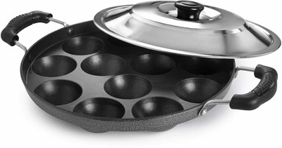 XTEND 3mm Nonstick Appam Patra (12 Cavity) Hammer Tone Coating Paniarakkal with Lid Paniarakkal with Lid 12 L capacity 21 cm diameter(Aluminium, Non-stick)