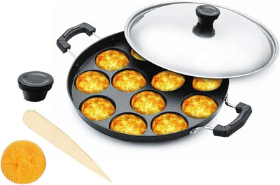 HM EVOTEK Non-Stick 12 Cavity Side Handle Appam Patra with Lid Guntapongadalu Pan S4 Non-Stick Coated Cookware Set(Aluminium, 1 - Piece)