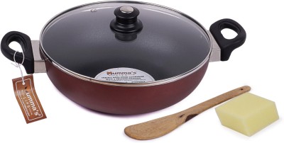 Mumma's LIFE Non-Stick Deep Kadai with Glass Lid- -(26CM, Red)) Kadhai 26 cm diameter with Lid 3.1 L capacity(Aluminium, Non-stick, Induction Bottom)