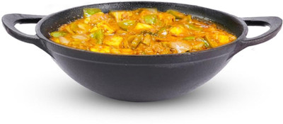 The Indus Valley Pre-Seasoned Cast Iron Kadai with Curve Handle - 10 inch Kadhai 25.2 cm diameter 2.2 L capacity(Cast Iron)