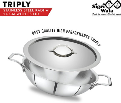 Sigri-wala Cook Healthy 24 SS Lid Kadhai 24 cm diameter with Lid 2.4 L capacity(Triply, Induction Bottom)