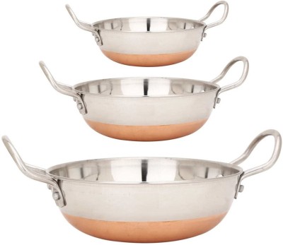 Duodeno Stainless Steel Copper Bottom Kadhai Fry pan (2000 ML2500 ML3000 ML, Set of 3) Kadhai 30 cm diameter 6 L capacity(Stainless Steel, Induction Bottom)