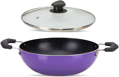 NAVRANG NAVRANG NONSTICK KADAI 220MM WITH GLASS LID, PURPLE Kadhai 22 cm diameter with Lid 2 L capacity(Aluminium, Non-stick)