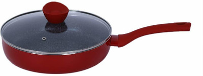 BERGNER Bellini Plus Press Non Stick Red Deep Induction Bottom Fry Pan 26 cm diameter with Lid 3.1 L capacity(Aluminium, Non-stick, Induction Bottom)