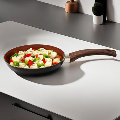 KUBER INDUSTRIES Frying Pan with Handle | Pan for Omelettes & Fish Cooking & Tadka | Black Fry Pan 42.5 cm diameter 2 L capacity(Aluminium, Non-stick, Induction Bottom)