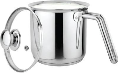 PRABHA Heavy Gauge Encapsulated Base Stainless Steel Milk Pot Milk Boiler Pot 11 cm diameter 1.1 L capacity with Lid(Stainless Steel, Induction Bottom)