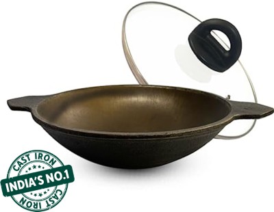 The Indus Valley Super Smooth Cast Iron Appam Pan with Glass Lid - 8.7 inch Appachatty with Lid 0 L capacity 22 cm diameter(Cast Iron)