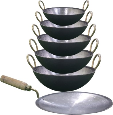 SHINI LIFESTYLE Iron Loha Kadhai,32cm,30cm,28cm,25cm,22cm with Loha Tawa Kadhai 32 cm diameter 4 L capacity(Iron)