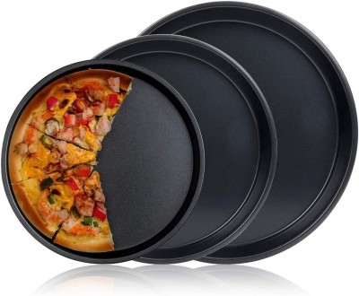 Prugo Store Carbon Steel Pizza Pan Tray for Baking in Oven Non Stick Black Pizza Tray NA Pan 26 cm, 29 cm, 32 cm diameter 1 L capacity(Carbon Steel, Non-stick, Induction Bottom)