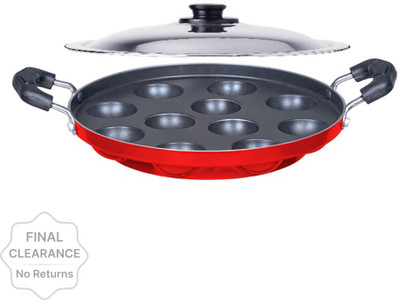 LEORON Aluminium,1- Piece Non Stick, 12 Cups With SS Lid Paniarakkal With Lid 0.5 L Capacity 23 Cm Diameter  (Aluminium, Non-stick) For Rs. 129 @ 83 %