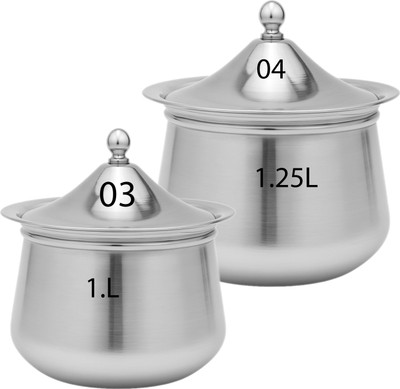 Red Robin Silver Touch Stainless Steel Container Set 03-04 (1L & 1.25L) Handi 1 L, 1.25 L with Lid(Stainless Steel, Induction Bottom)