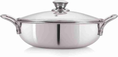 NG ENTERPRISES Elite Stainless Steel Triply Kadhai 26 cm DIA Kadhai 26 cm diameter with Lid 2.8 L capacity(Stainless Steel, Non-stick, Induction Bottom)