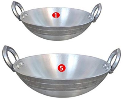 CHILLATAI Combo 2 Multipurpose Use Aluminium Kadai/Fry Pan 8 inch, 10 inch Kadhai 23 cm diameter 1 L capacity(Iron)