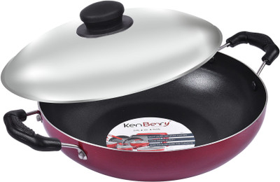 KenBerry Eco Non Induction Base Superior Non Stick Coated With Steel Lid Kadhai 24 cm diameter with Lid 2.4 L capacity(Aluminium, Non-stick)