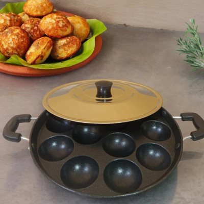 BIGWIN Appam Patra/Maker Hammer-Tone Coating Paniarakkal with Lid_19 Paniarakkal with Lid 1 L capacity 24 cm diameter(Aluminium, Non-stick)