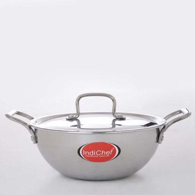 IndiChef Kadhai 20 cm diameter with Lid 1.5 L capacity(Triply, Non-stick, Induction Bottom)