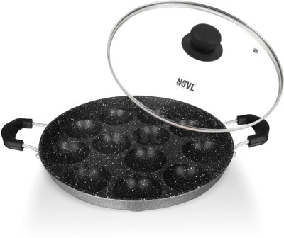 NSVL Heavy-BASE Non-Stick 12 Cavity Appam Patra with Glass Lid | Appam Maker Appachatty with Lid 1 L capacity 24 cm diameter(Aluminium, Non-stick)