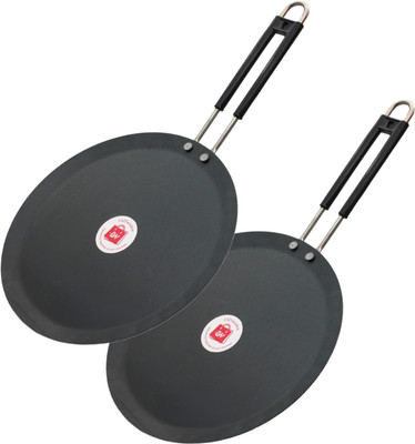LAZYwindow Flat Iron Tawa with insulated handle Tawa 24 cm diameter(Iron, Induction Bottom)