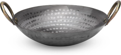 Vismay Iron Kadhai 8.5 Inch Deep Frying Pan Handmade Heavy Base Riveted Handle Kadhai 22 cm diameter 0.5 L capacity(Iron)