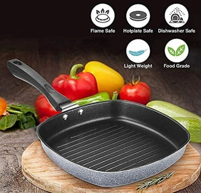 Zodex GrillPan Non-Stick /burger/pizza/Grill Pan/Grill Pan Square /Tandoori Tawa Grill Pan 22 cm diameter 1.5 L capacity(Aluminium, Non-stick)