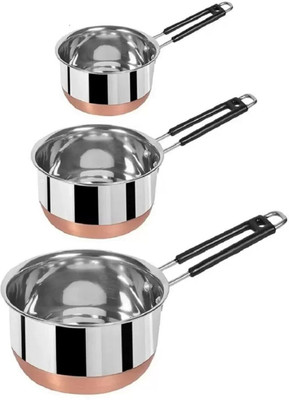 NARV Sauce Pan Set for Tea, Milk, Copper Sauce Pan Combo Set Gas Flame Compatible K0 Bowl Serving Set(Pack of 3)