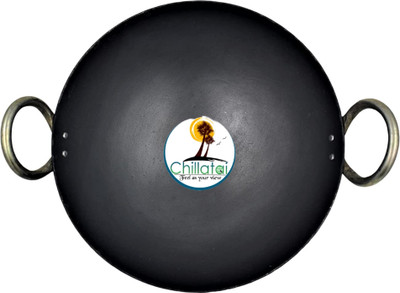 CHILLATAI Multipurpose Use Iron Kadai/Iron Fry Pan Medium Size (10 Inch) Kadhai 25.4 cm diameter 2.5 L capacity(Iron)