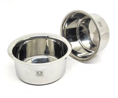 Nyra ® Stainless Steel Bhagona Set of 2 Pcs Patila Flat Bottom Boiling/Cooking Pot Tope Set 1.6 L, 2 L capacity 19.5 cm, 21 cm diameter
